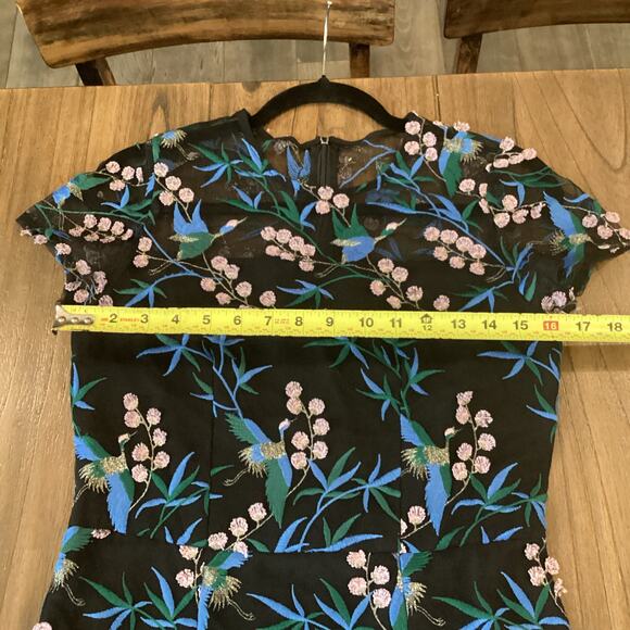 Anthropologie blue black bird embroidered shortsleeve VONE Rylee midi Dress 8 - Picture 6 of 12